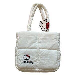 Hello Kitty Quilted Tote Bag White With Red Bow Design Cute & Spacious For Every